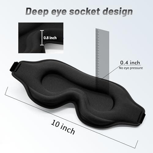 Sleep Mask for Men Women, Upgraded 3D Contoured Cup Eye mask Blindfold, Block Out Light, Eye mask with Adjustable Strap, Breathable & Soft for Sleeping, Yoga, Traveling (Black) — view 3