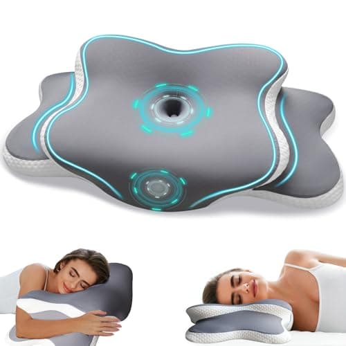 EvenVentric Neck Support Pillow - Contoured Cervical Pillow for Neck Comfort, Memory Foam Pillow for Side, Back and Stomach Sleepers, with Cooling Removable Pillowcase, Grey