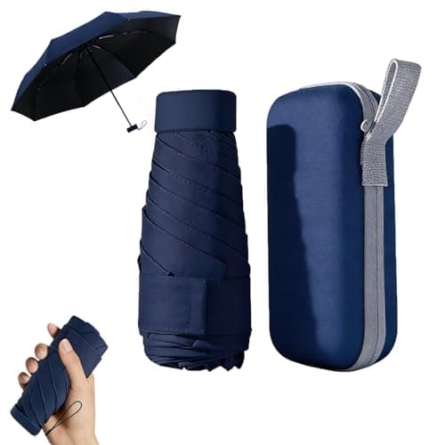 Navy Blue Mini Folding Umbrella, Lightweight Compact Pocket Umbrella, UPF50+ UV Sun & Rain Protection, 6 Rib Sturdy Windproof Waterproof Travel Umbrella with Case, Small Umbrella for Men and Women