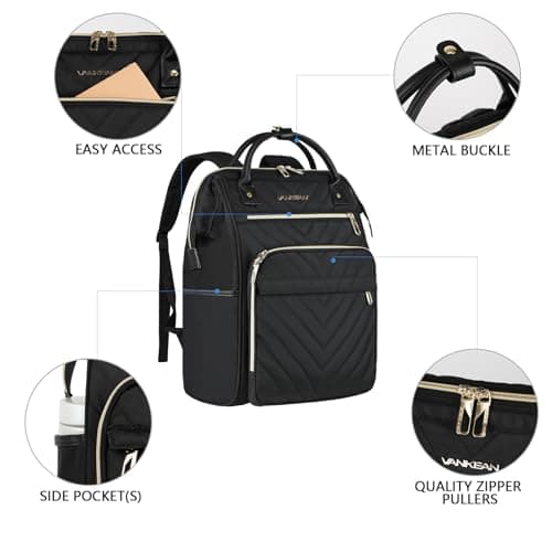 VANKEAN Laptop Backpack Women, 17.3" Computer Backpacks College Work Black — view 5