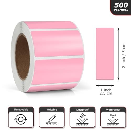 Meitaat Pink Rectangular Labels 50 x 25mm Blank Stickers Roll 500 Pcs — view 4