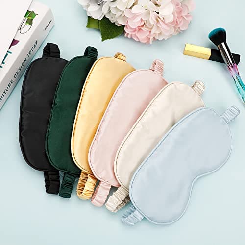 Sleep Masks Silk Sleep Eye Mask Travel Set Soft Sleeping Eye Mask with Hair Scrunchie Head Band and Travel Pouch for Girls Ladies 4 Pcs Apricot — view 6