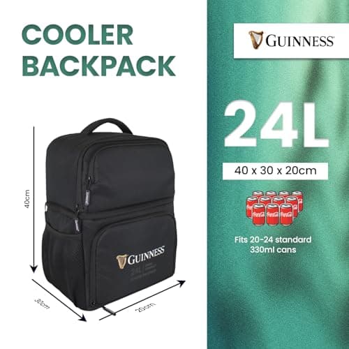 Guinness Cooler Backpack 24L – Insulated bag with padded straps, side pockets & leakproof lining. Perfect for travel, camping, BBQs, picnics & beach trips. Official Guinness cool bag for outdoors — view 5