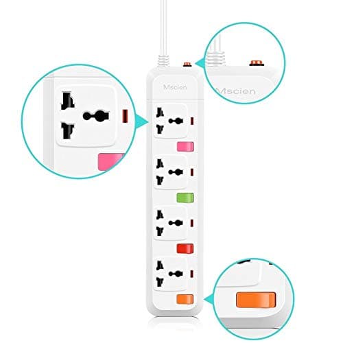 MS ASDF26 UK to USA Travel Extension Lead 4 Way Power Strip Universal Socket Plug With 1.8M Power Cord-White — view 3