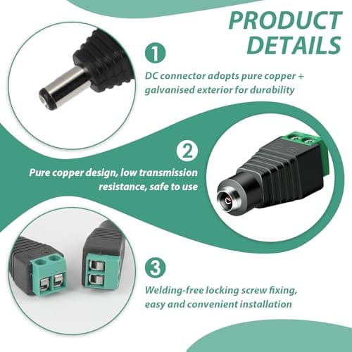 10 Pack 5.5 mm X 2.1mm Connector 12V DC Power Male Female Barrel Jack — view 3