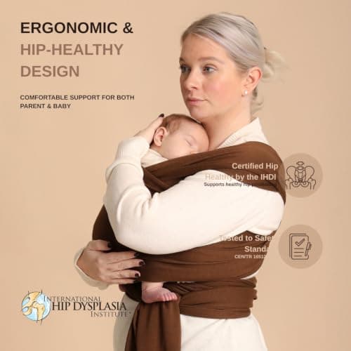 RYLOOBABY Baby Sling Carrier & Stretchy Baby Wrap – Newborn Baby Carrier 3.2–15 kg, Soft Cotton Hands-Free Babywearing Sling, Hip Healthy, One Size XXS–XXXL – Dark Brown — view 3