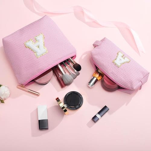 Parima Birthday Gifts for Girls - Personalized Initial Cute Pink Cosmetic Makeup Bag Pouch Make Up Bags Travel Toiletry Bag for Her Mom Girlfriend Wife Teacher 18th Birthday Gifts for Girls H — view 6