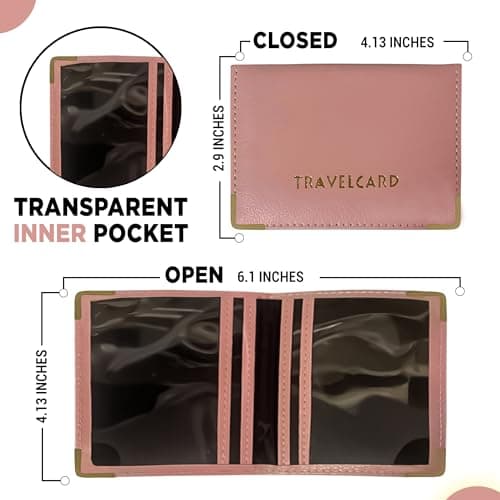 FATASH Travel Card Holder, PU Leather Oyster Card Cover, Bus Pass, Rail Ticket, Photo ID Wallet with 4 Pockets, Compact & Slim Unisex RFID Blocking Credit Card Case for Men, Women & Kids - Baby Pink — view 5