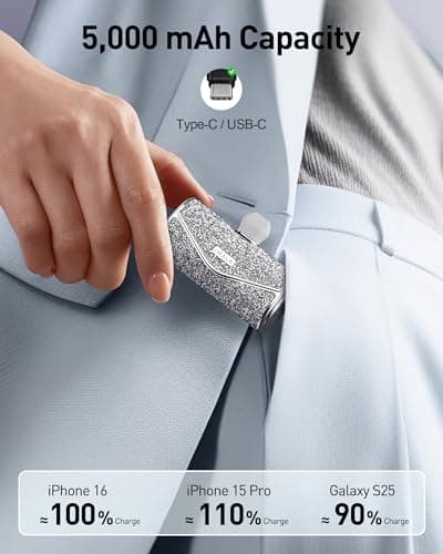 iWALK Upgraded Sparkly Portable Charger 22.5W, 5000mAh Power Bank for iPhone 17/16/15 Series,Mini Battery Pack with Built-in USB-C Connector Compatible with Samsung S25/24 Series,iPad Pro/Air, AirPods — view 4