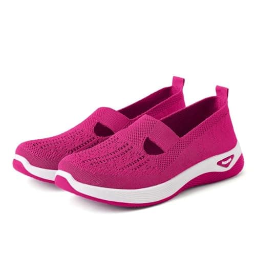 Walking Shoes for Women UK，Wide Fit Ladies Breathable Mesh Walking Running Trainers Slip On Comfortable Arch Support Soft Sole Athletic Tennis Sneakers Non Slip Low Top Orthopedic Shoes — view 6