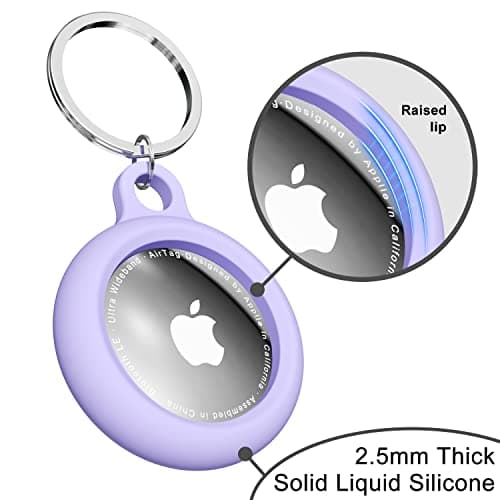 oakxco for Airtag Keychain Silicone, Airtag Holder with Key Ring, Air Tag Cover Cute Accessories for Kids, Luggage, Car Dog Collar, Car, Compatible with Apple Airtag Case Waterproof Tracker, Lavender — view 6