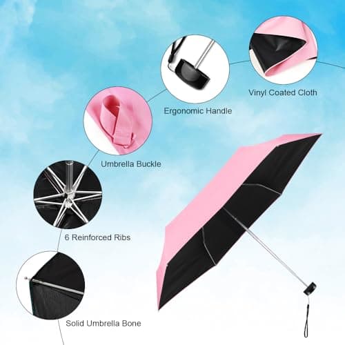 Vicloon Folding Umbrella, Mini Sun Umbrella, Portable Travel with Upgraded Skeleton Design, 210T Black Rubber Fabric, Anti-Wind Opening and Closing for Men and Women — view 6