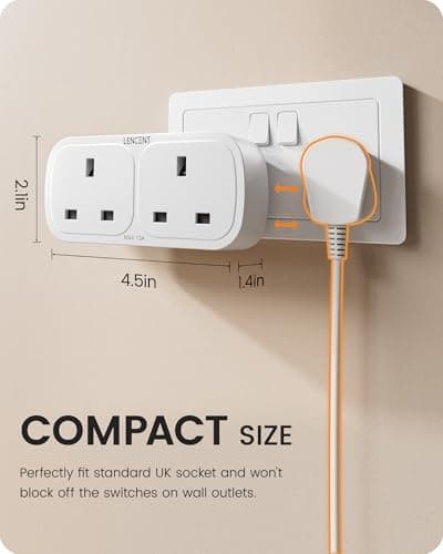 LENCENT Plug Adapter with 3 USB (1 USB-C), Double Wall Plug Extension — view 5