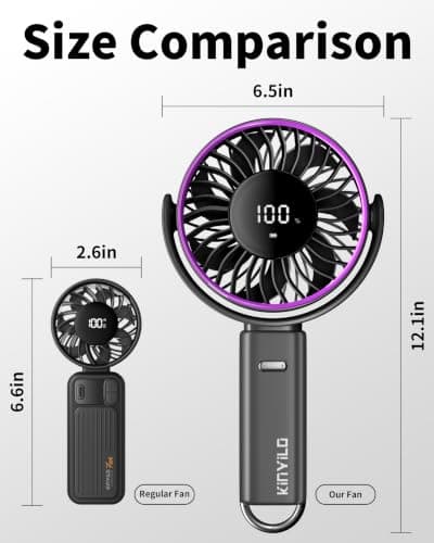 KinYiLO 6.5-Inch Ultra- Large Handheld Fan (30.8 cm Height, 16 cm Fan Blade, 500g / 1.1 lb), Larger Than Regular Hand Fan, Strong Airflow, 6000mAh Battery, 100 Speed Levels,– Travel, Outdoor, Grey — view 3
