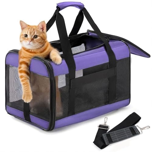 Conlun Cat Carrier Airline Approved, Soft-Sided Dog Carrier with Inner Safety Leash, Pet Transport Carrier for Small-Medium Cats Puppies up to 7KG, Collapsible Travel Kitten Carrier Bag,Purple(M)