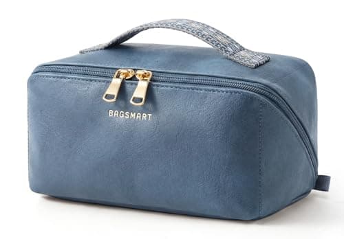 BAGSMART Large Travel Makeup Cosmetic Bag, Lay Flat, Clear Brush Pocket