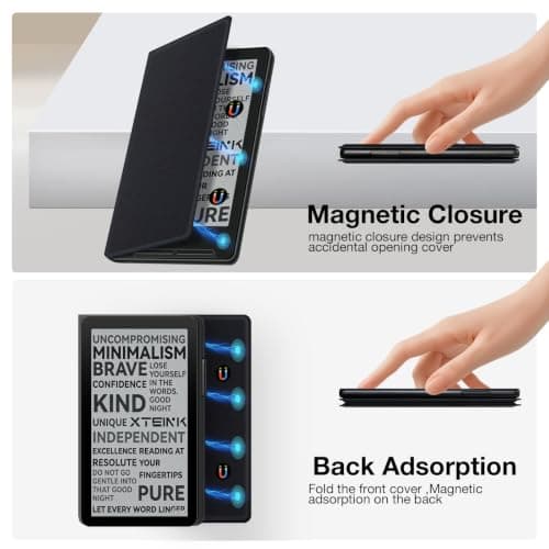 LaoShuSheng Magnetic Case for Xteink X3, Ultra-Lightweight Premium PU Leather Protective Cover with Magnetic Closure for Xteink X3 E-Reader (Rock Black) — view 2