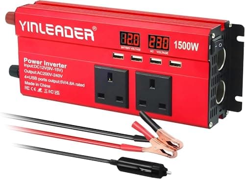 Yinleader Power Inverter 12V to 240V 1500W Peak 500W Continuous, 2 AC Sockets & 2 Cigarette Lighter Sockets, 4 USB Ports Car Converter — view 2