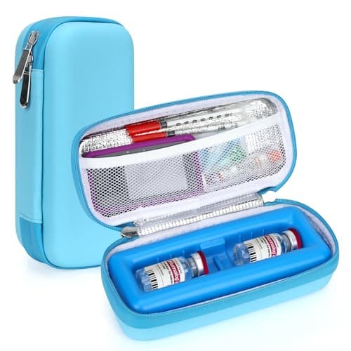 Leng Ke Insulin Vial Travel Case with Ice Brick – EVA Protective Cooler with Mesh Pocket, Shockproof & Portable Insulin Travel Case for Diabetic Supplies (Blue)
