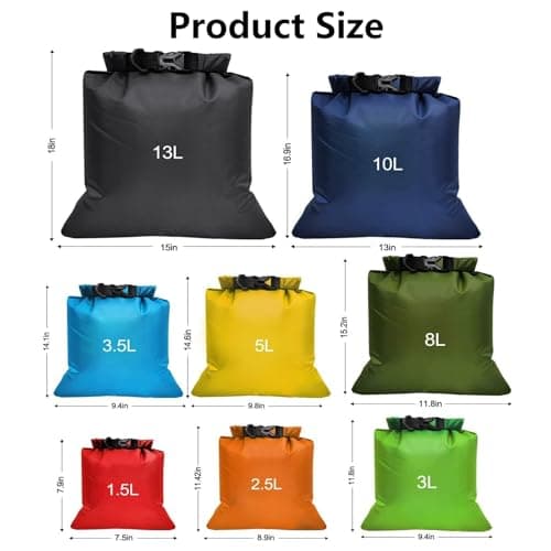 kuou 8 Pack Waterproof Dry Bags, 1.5L-13L, Lightweight, Multicolor — view 3