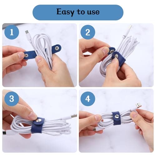 Tyqour 12pcs Leather Cable Straps Cable Organizer Travel Small Cable Ties Reusable Phone Cord Ties Wire Organiser Charging Cord Power Cord Headphone Organizer for Charging Cords — view 5