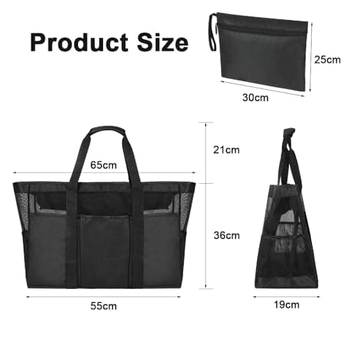 flintronic Large Mesh Beach Bag, Summer Beach Bags with Zipper, Waterproof Travel Tote Nylon Mesh Bags, Multi Pockets Large Shoulder Bag for Travel Picnic Vacation Shopping-60 x 35 x 18 CM — view 4