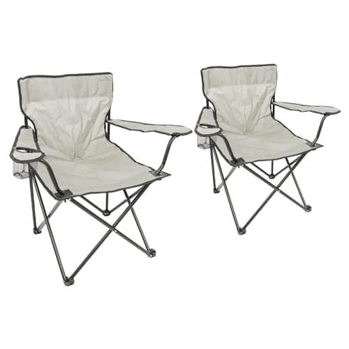 Harbour Housewares Folding Camping Chairs - Beige - Pack of 2 - Canvas Outdoor Lawn Seat for Picnic, Garden, Beach, Hiking, Fishing