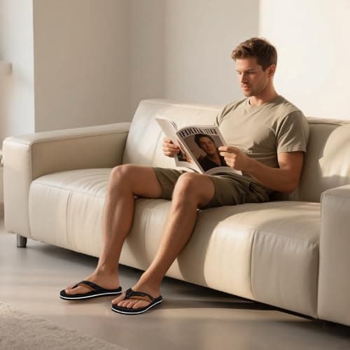 HAOLIRA Flip Flops Men Arch Support Summer Beach Travel Orthotic Walking Thong Sandals Non Slip Lightweight Comfortable Outdoor Pool Shoes UK Size 8-13 (04 Tawny/Black 41/US 7) — view 3