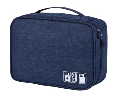 FAVORTALK Travel Organiser Cable Travel Organiser Gadget Storage Bag Universal Electronic Bags for Power Bank Charger Hard Disk Headphone Mouse Adapters etc, Dark Blue B21613