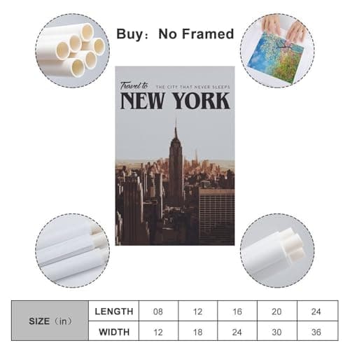 Vintage Travel New York, City That Never Sleeps Skyline.jpg Poster Modern Wall Art Canvas Aesthetic Decoration Painting 24x36inch(60x90cm) Unframe-style — view 2