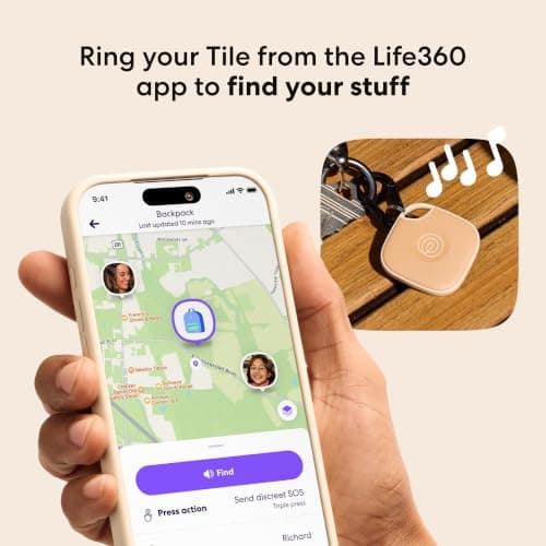 Life360 Tile - Bluetooth Tracker, Keys Finder and Item Locator for Keys, Bags and More. Phone Finder. Both iOS and Android Compatible. 1-Pack (Dune) — view 3