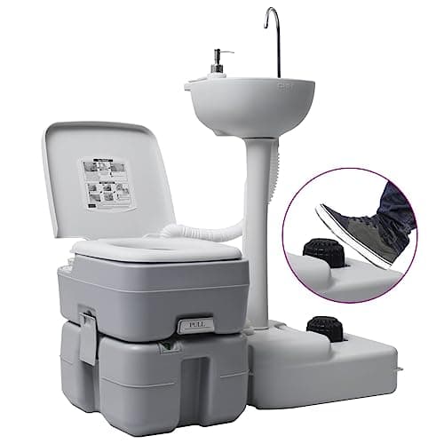 vidaXL Portable Camping Toilet and Handwash Stand Set Grey — view 4