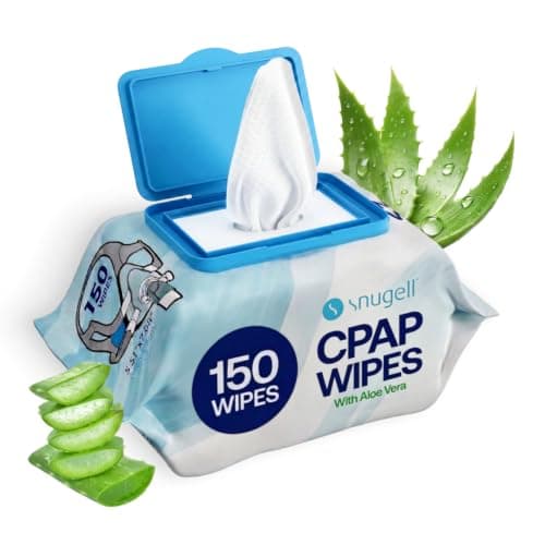 Snugell Unscented Travel CPAP Mask Wipes Antibacterial (150 Count) –100% Soft Cotton– Lint & Alcohol-Free,Skin Safe with Aloe Vera – Easy Opening CPAP Cleaner and Sanitizer for Masks, Tubes & Devices