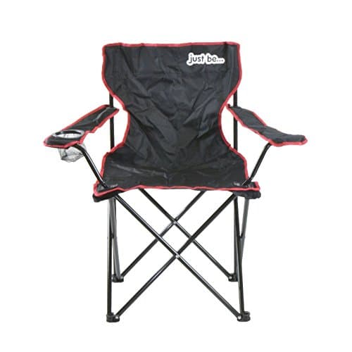 just be... Camping Chair – Lightweight, Foldable & Portable Outdoor Seat with Armrests, Cup Holder & Carry Bag | For Adults & Kids | Garden, Beach, Festival & Fishing – Black/Red Trim