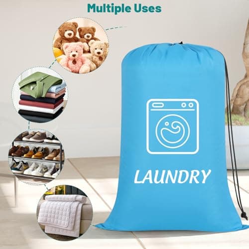 Dntorx 2 Pack Large Travel Laundry Bags 24 x 36 In, Drawstring, Blue + Grey — view 3