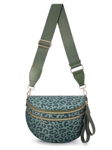 Pure Colour Crossbody Bag Bum Bag for Women,Spacious Purse Fanny Packs Belt Bag,Oversized Bum Bag, Bean Green Leopard Print Bum Bag, 11.0 Inches X 8.6 Inches X 4.5 Inches, Casual