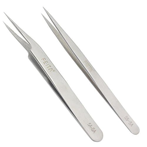 Professional Tweezer Set - FEITA Precision Tweezers with Travel Case - Stainless Steel Tweezers for Plucking, Watchmakers, Jewelry, Electronic, Craft (Silver 7Pcs) — view 5