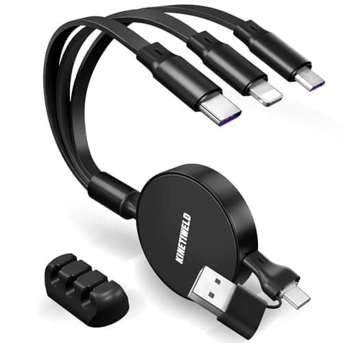 KINETIWELD 6-in-1 Multi Charger Cable with Aluminum Alloy Panel - 66W PD USB-C Fast Charger, CarPlay Enabled Data Sync Cable for Phone, Laptop, Tablet, and Car Use - Black