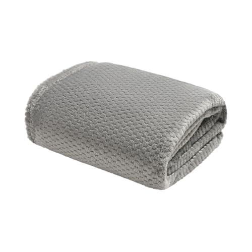 Dreamscene Fleece Throw Blanket for Bed, Soft Cosy Warm Honeycomb Waffle Throws for Sofas Couch Lightweight Faux Fur Fleece Blanket Travel Double Bed Throws, Mid Grey - 150 x 200cm