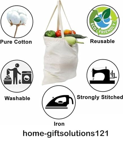 100% Cotton Canvas Reusable Shoulder Tote Bag Natural Colour with handle for Shopping Grocery Handbag Eco-Friendly Organic material decays and compost easily recyclable (Natural 20 Pack) — view 6