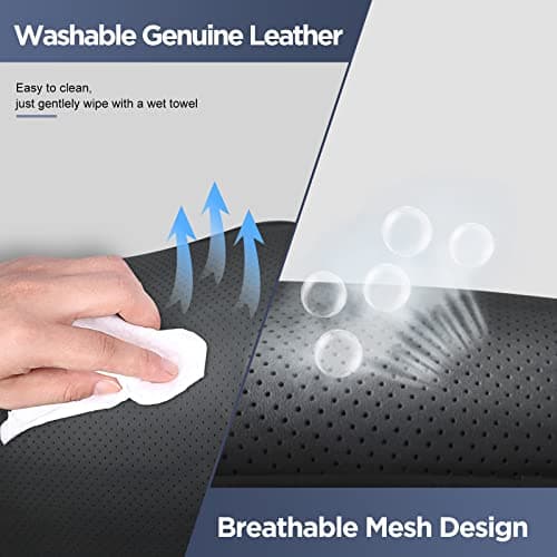 Wattstar Set of 2 Soft Genuine Leather Car Headrest Pillows for Neck Support Car Pillows Memory Foam to Help Relieve Neck Pain, Black — view 4