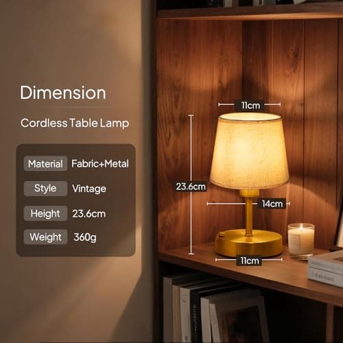 EppieBasic Rechargeable Cordless Table Lamp, Linen Shade, 2700K Dimmable — view 6