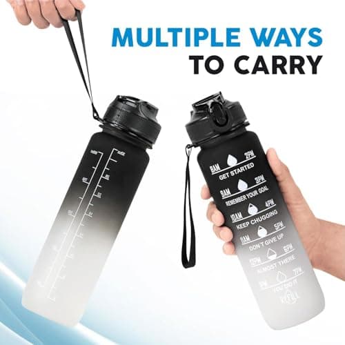 Livhome 1L Leakproof Hourly Water Bottle, BPA-Free Plastic Bottle with Straw, Time-Marking Intake Tracker, Motivational Gym & Sports Hydration Bottle for Adults (Black/White) — view 3