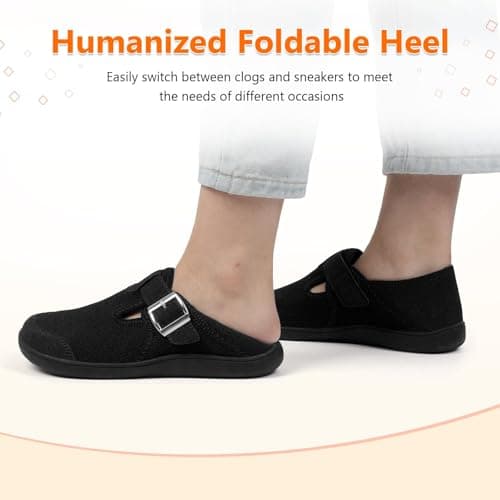 JIASUQI Barefoot Shoes Womens Wide Casual Walking Shoes Zero Drop Minimalist Sneakers with Adjustable Strap Slip on Clogs for Office Shopping Travel(Black 42,Size UK 8) — view 5