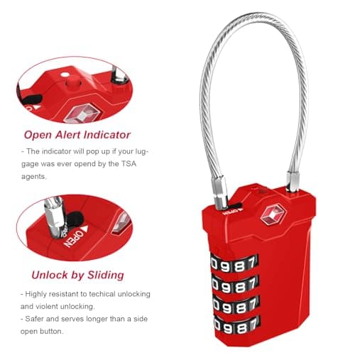 ZHEGE Suitcase Padlocks, TSA Approved Locks with Open Indicator (Red, 2P) — view 4