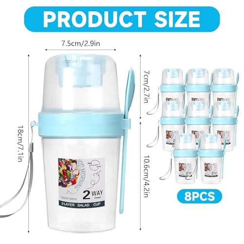 8 Pack Plastic Yogurt Pots with Lids, Reusable Overnight Oats Container — view 2