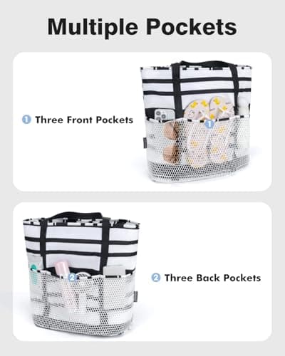 Beach Bag with Zip and Pockets Small Beach Tote Bags for Women, Stripes — view 5