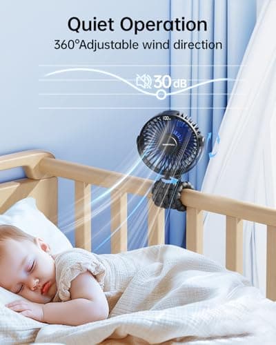 SWEETFULL Portable Pram Fan, LED Display, 4000mAh Battery Mini Stroller Fan — view 5