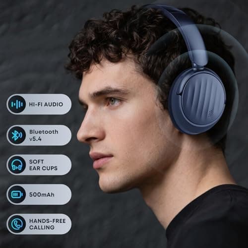 MMWOWARTS Bluetooth Headphones with Active Noise Cancelling (ANC), Wireless Over Ear Bluetooth Headsets with 35H Playtime, HiFi Stereo Foldable Headphones with Foam Ear Cups for Sports, Travel — view 2