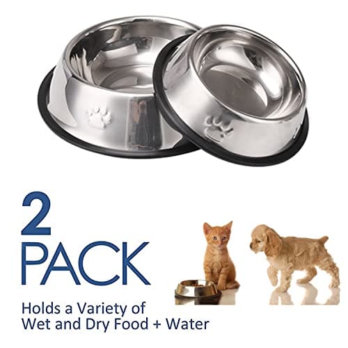 Cat Feeding Bowls, Non-Slip Stainless Steel Pet Set of 2, Metal Kitten Water & Food Dishes - Drop-Proof and Easy to Clean — view 4